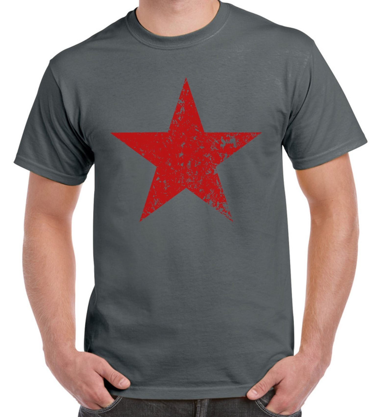Tribal T-Shirts Men's Charcoal Grey Red Communist Star Cuba T-Shirt (2Xl, )