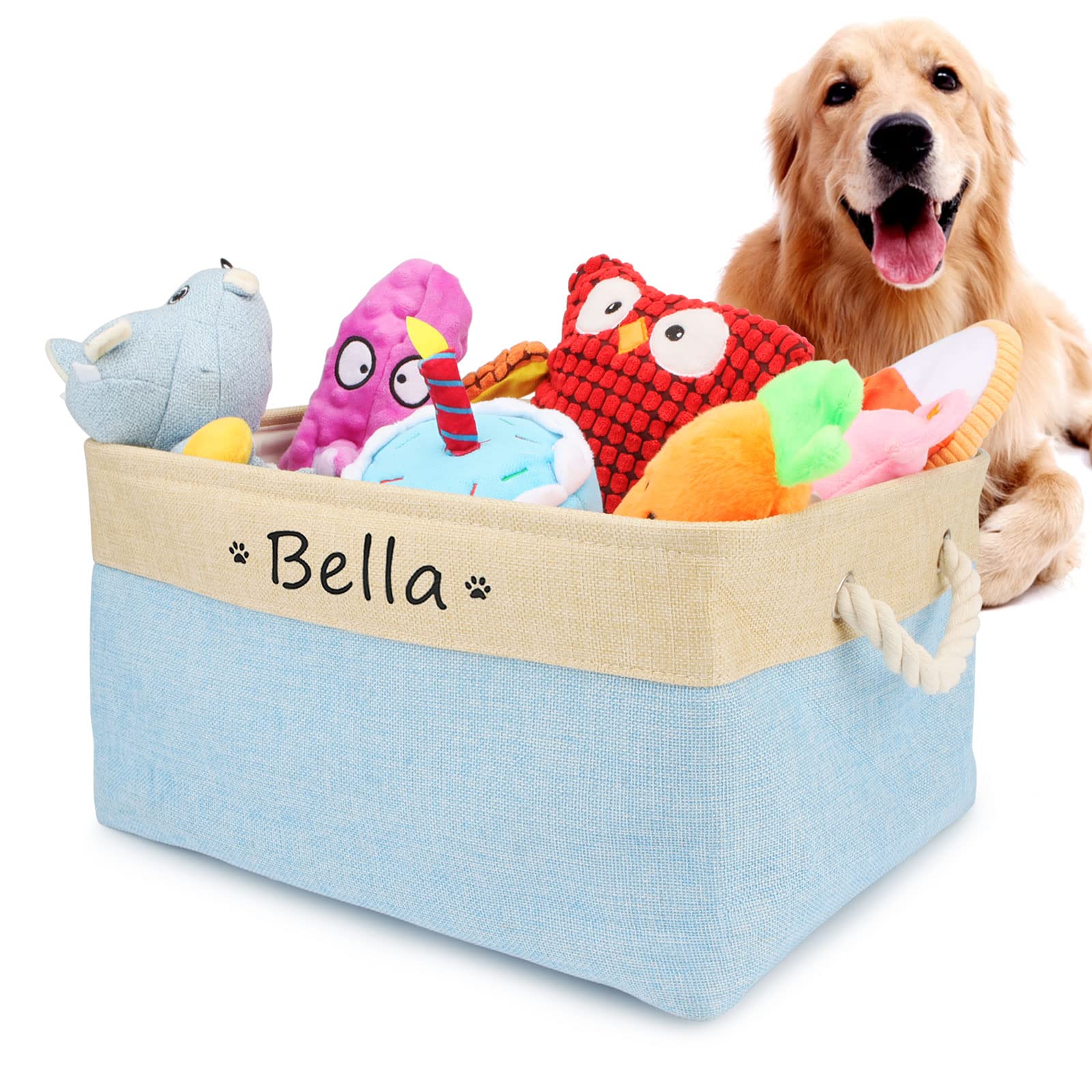 PIANG GOUER Dog Toy Box Storage Basket Bin with Personalized Custom Pet's Name Collapsible Rectangular Storage Bag For Organizing Dogs cat Clothes，