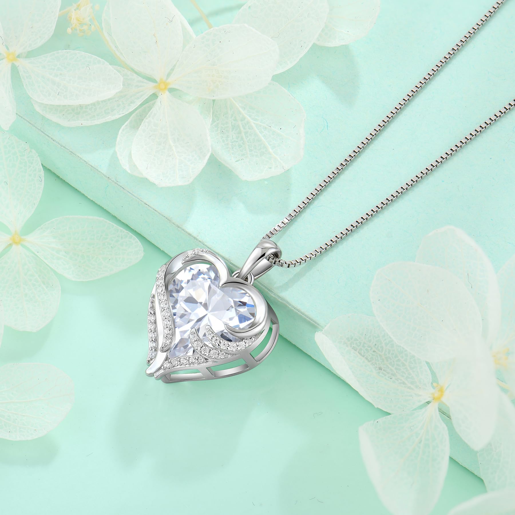 starchenie Collar Corazón Mujer Plata de Ley 925 Alas de Ángel Colgante Piedras de Nacimiento Circonita Joyas Regalo