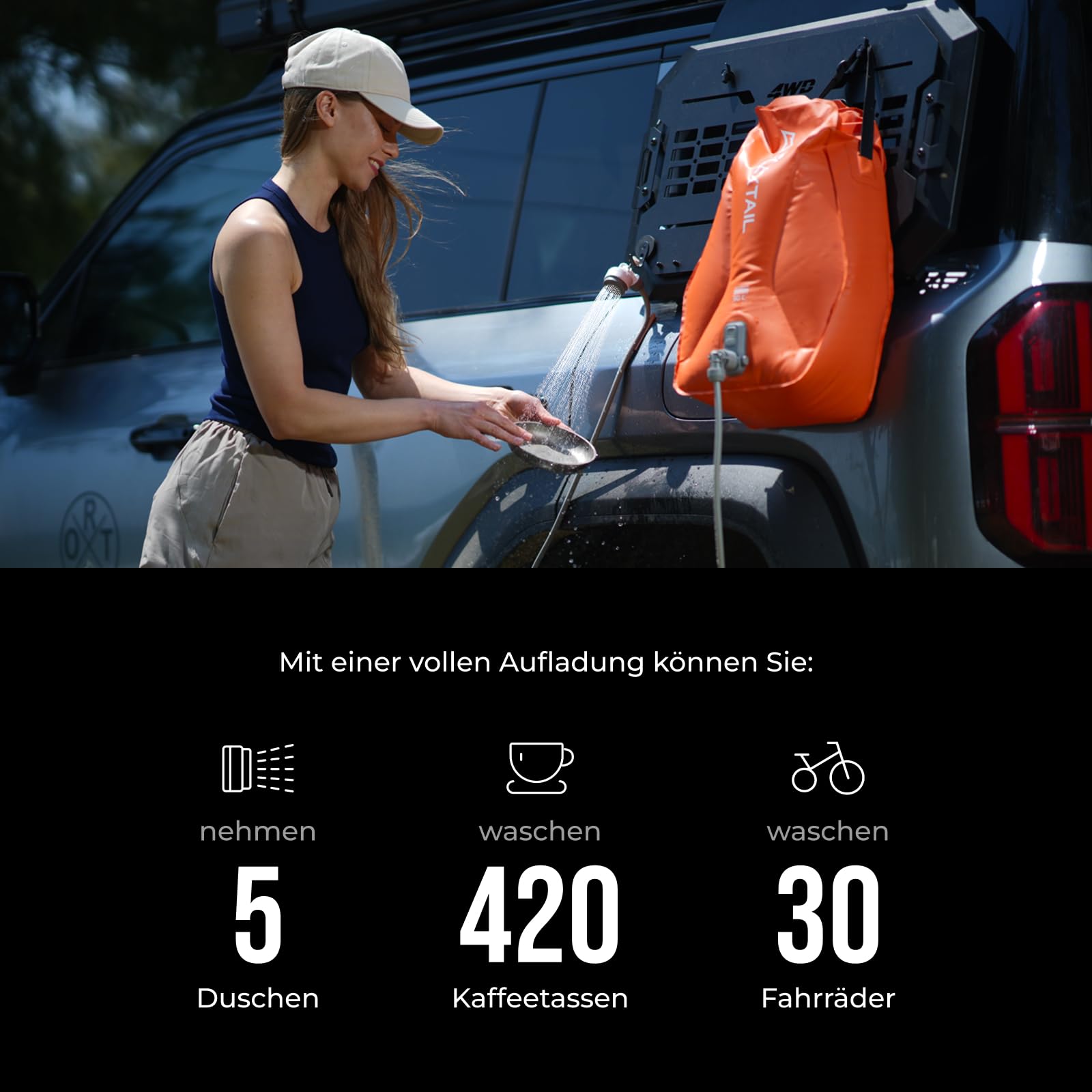 FLEXTAILGEAR Tragbare Campingdusche 20L mit integrierter Elektropumpe, 2500mAh Akku, IPX7 wasserdicht, Outdoor-Dusche