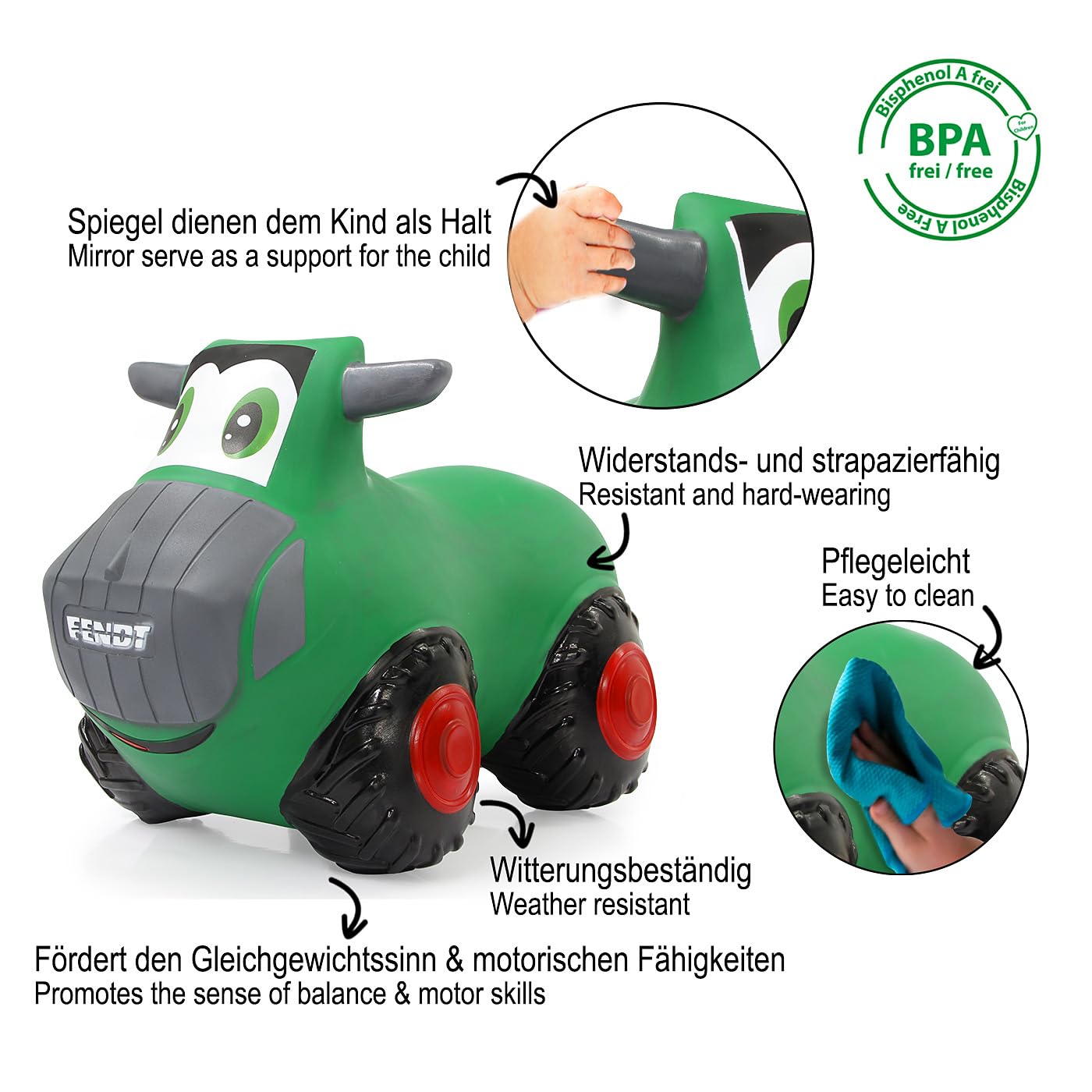 Jamara 460598 – Fendt Tracteur Sauteur – Poids Jusqu’à 50 kg, Rétroviseur Latéral de Support, Favorise Le Sens de l’Equilibre, Résistant, Entretien Facile