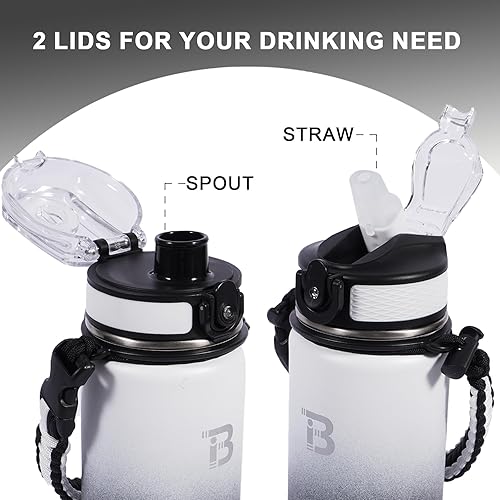 Miniatura 2 de Botella de agua aislada de 32 onzas con tapa de popote, tapa de boquilla y mango de paracaídas, botella de agua de acero inoxidable boca ancha,