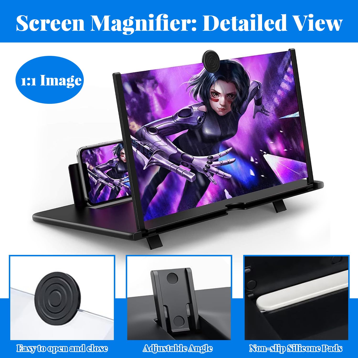 16 Pouces Agrandisseur ecran Telephone, loupe d'écran Anti Bleu 3D HD pour téléphone Portable, Loupe d'écran pour téléphone Portable, pour Regarder des Vidéos sur Tous Les Smartphones