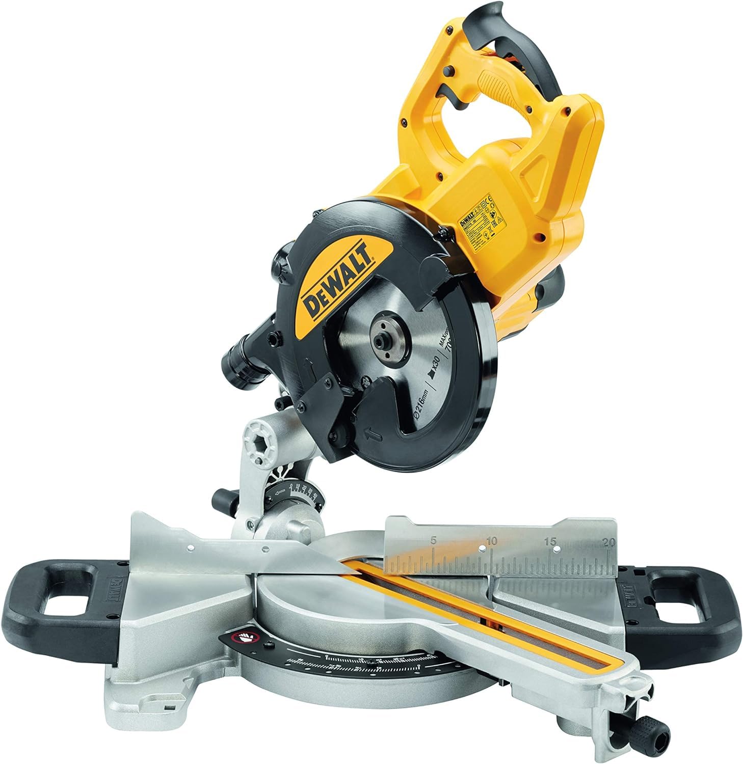 DEWALT - Scie à Onglet Radiale 230V - DWS774-QS - Scie Haute Performance avec Système XPS & Piètement Polyvalent pour Scies à Onglets - DE7033-XJ - Piètement Léger et Facilement Transportable