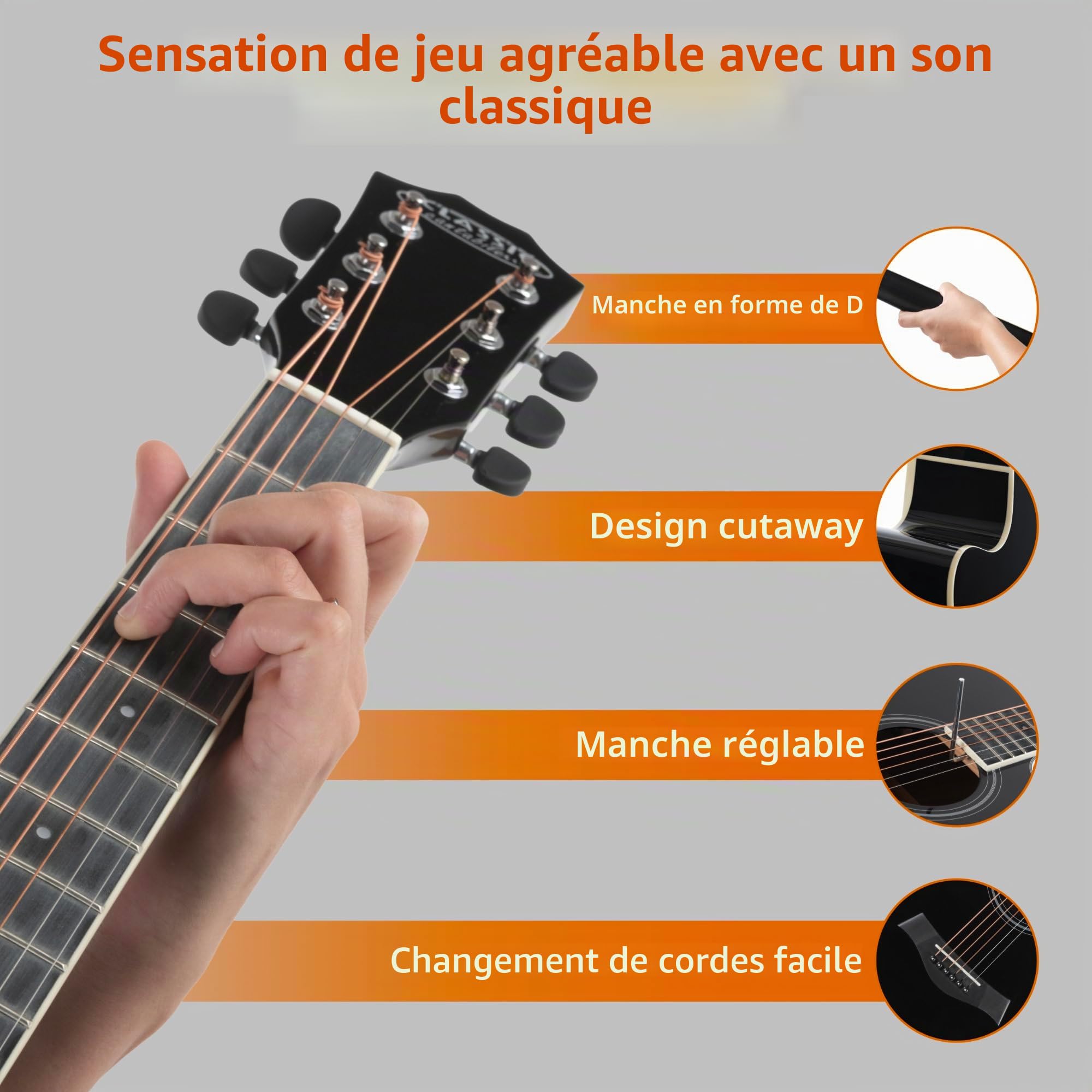 Classic Cantabile WS-20 BK Guitare Western noire, Série Western, 6 cordes