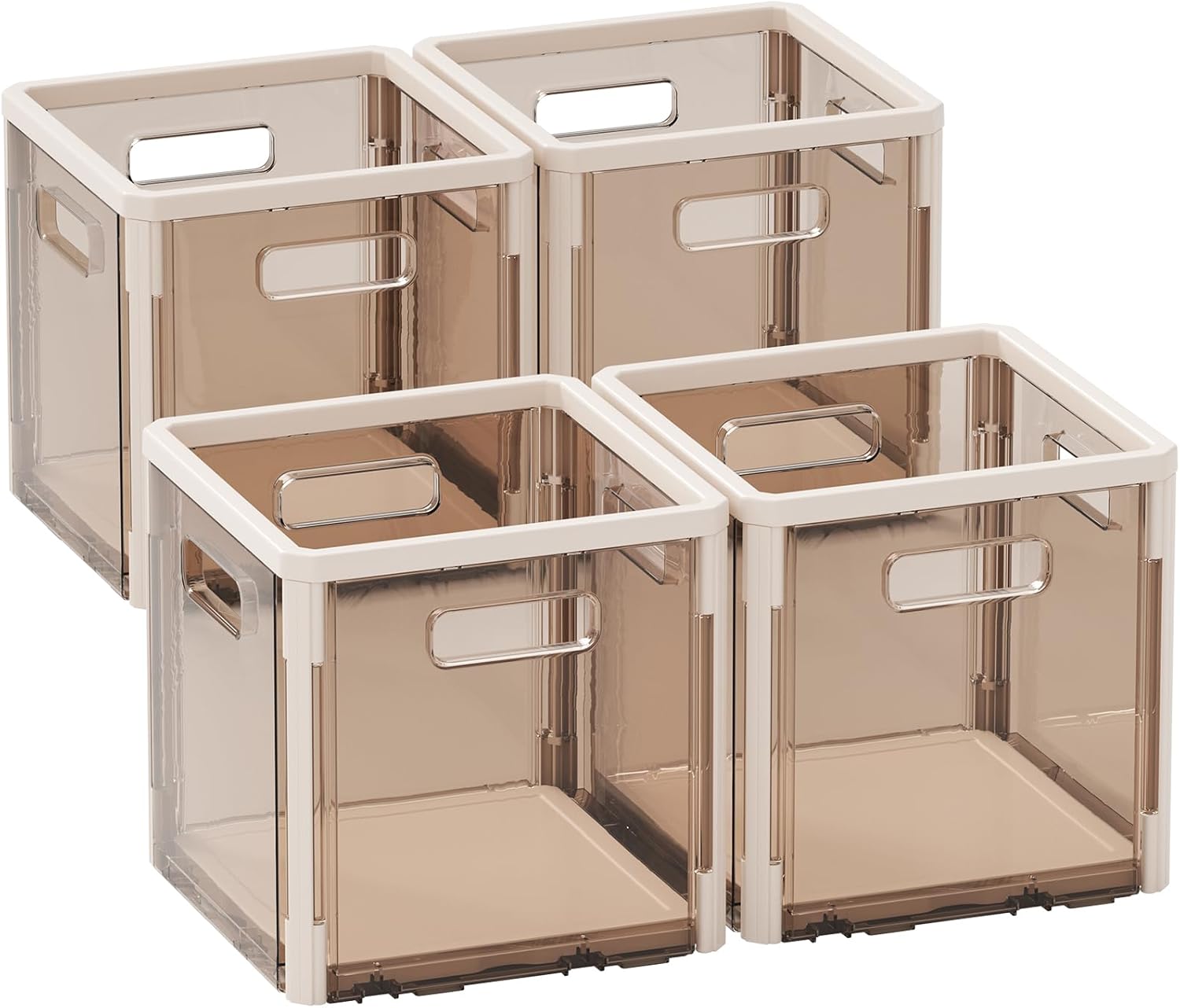 HAIXIN Storage Cubes for Cube Organizer - Collapsible Cubby Bins Open Storage Bins Transparent Organizer Cubes Plastic Storage Baskets for Closet Shelf Playroom, 4 Pack (Beige, 10.5 inch) Beige 10.5 inch