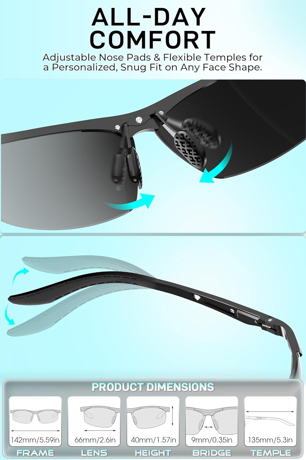 SIPLION Polarized Sunglasses Men Sports: Ultra Light Al-Mg Metal Frame UV Protection Ideal For Driving Fishing Running Golf