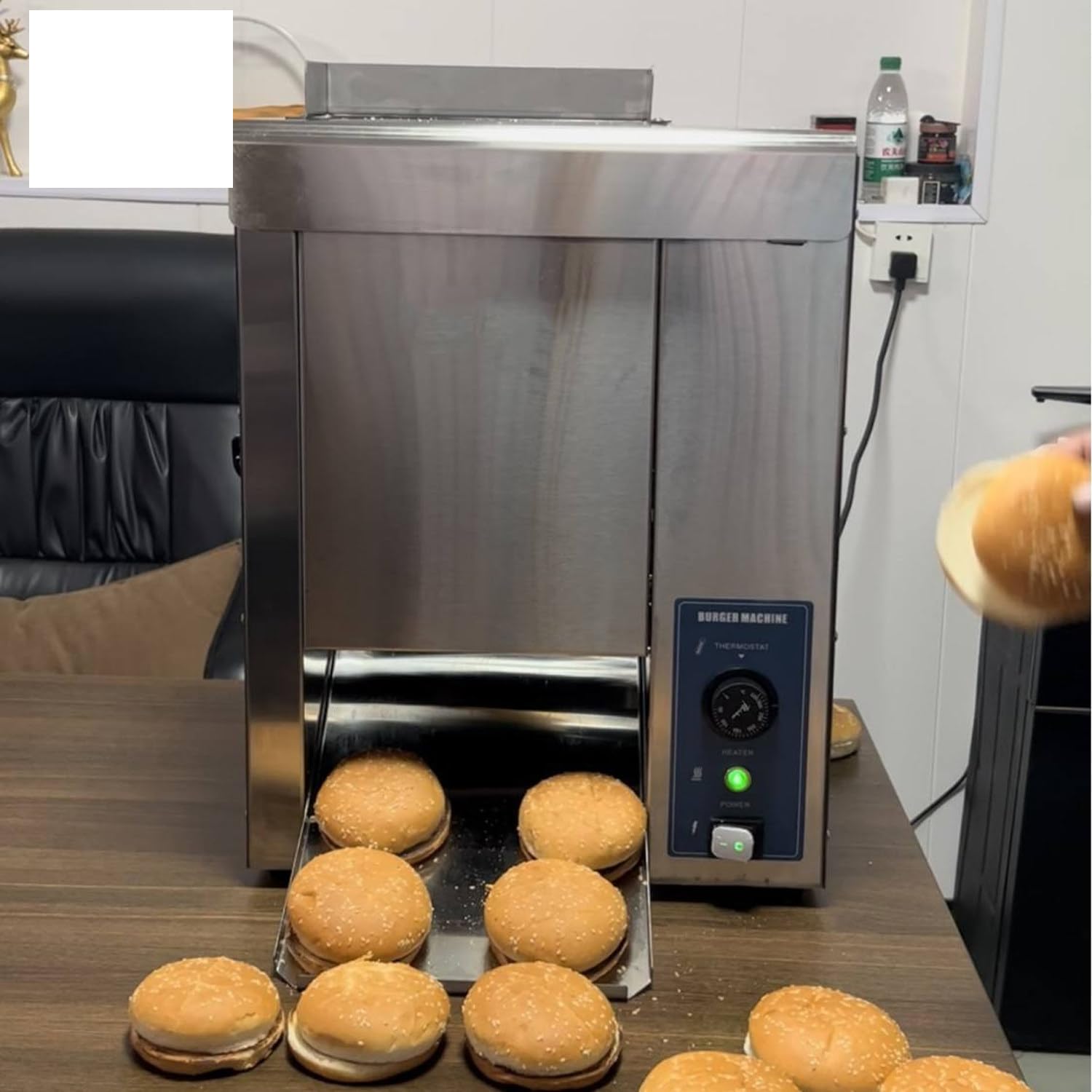 Komercyjny opiekacz do burgerów, elektryczne urządzenie do pieczenia burgerów w pionie, 2000 W, regulowana temperatura od 50°C do 316°C, powłoka nieprzywierająca do resta,
