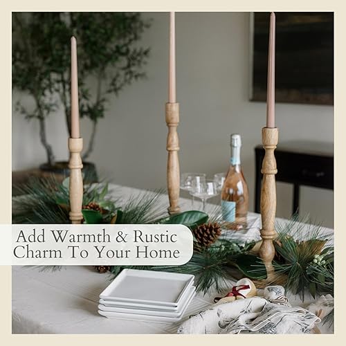 Miniatura 7 de CG Hunter Portavelas hecho a mano, juego de 3 portavelas cónicos de madera natural, portavelas cónicos para candelabros, exhibición en la entrada,