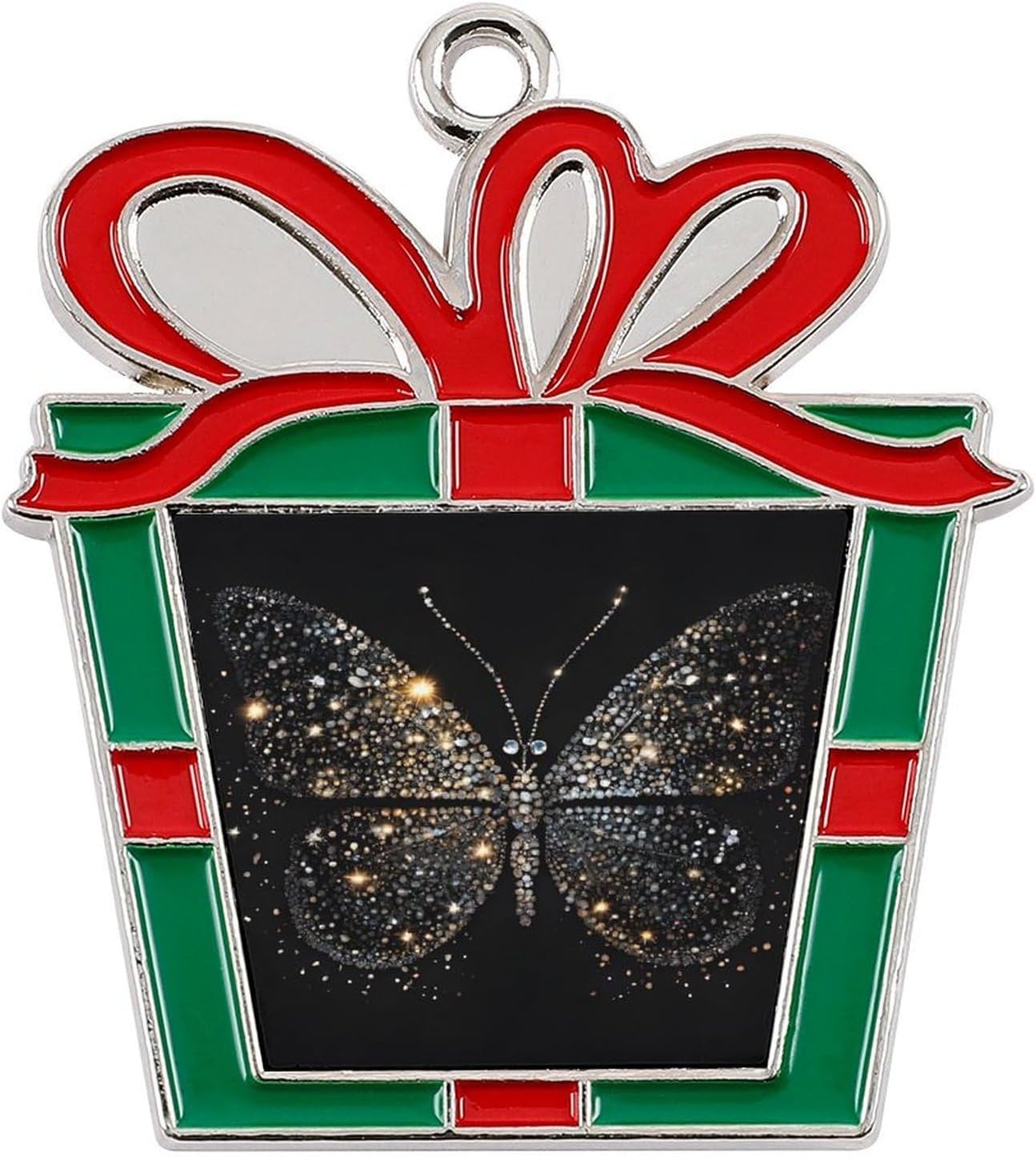 Christmas Ornaments Set, Non-Fade Festive Tree Hangers, Fireplace Mantel & Party Decorations with Hanging Rope, Elegant Holiday Home Decor Gift, Rhinestone Butterfly Alloy Christmas Pendant