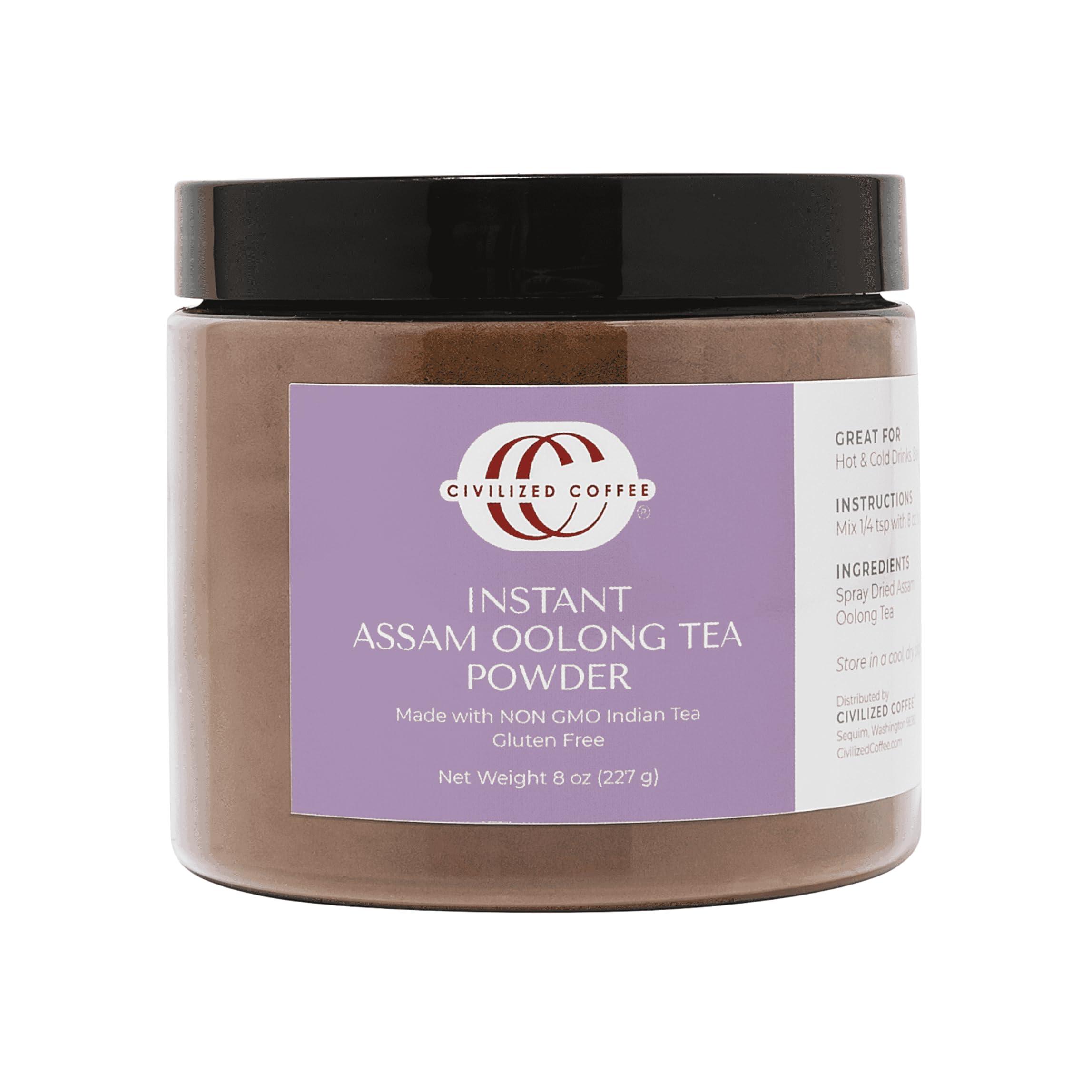 Civilized Coffee Instant Oolong Tea Powder – Assam Brew for Hot Tea, Iced Tea & Baking, 8 oz Jar