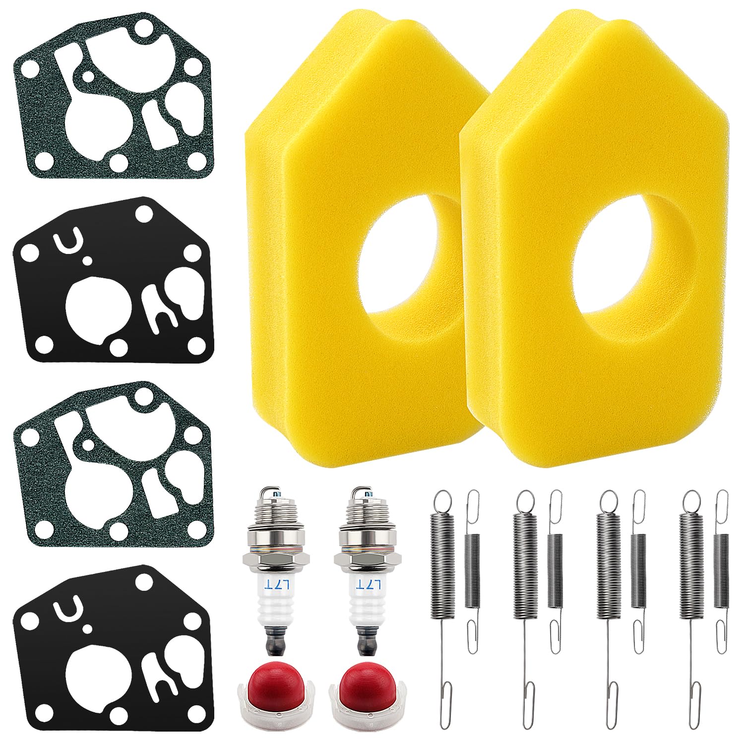 VooGenzek 16 PCS Lawn Mower Service Kit, Spark Plug L7T, Primer Bulbs 694394, 698369 Foam Air Filter