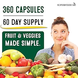Superfood Fruit and Veggie Supplement - Fruit and Veggie Capsules 100% Whole Super Fruits and Super Vegetables Supplements & Vitamins, with Beta Carotene (720 Count (Pack of 4))