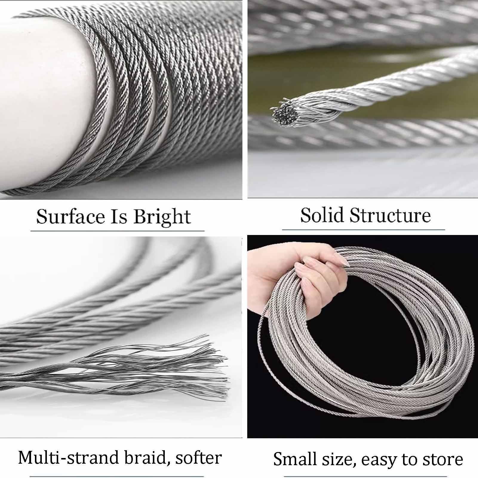 Fune Cavo Metallico dell'Acciaio Inossidabile, Anima A Trefoli 7x19 Corda di Sicurezza per Balcone 4mm/0,16", Corda Flessibile in Acciaio Inossidabile(20m)