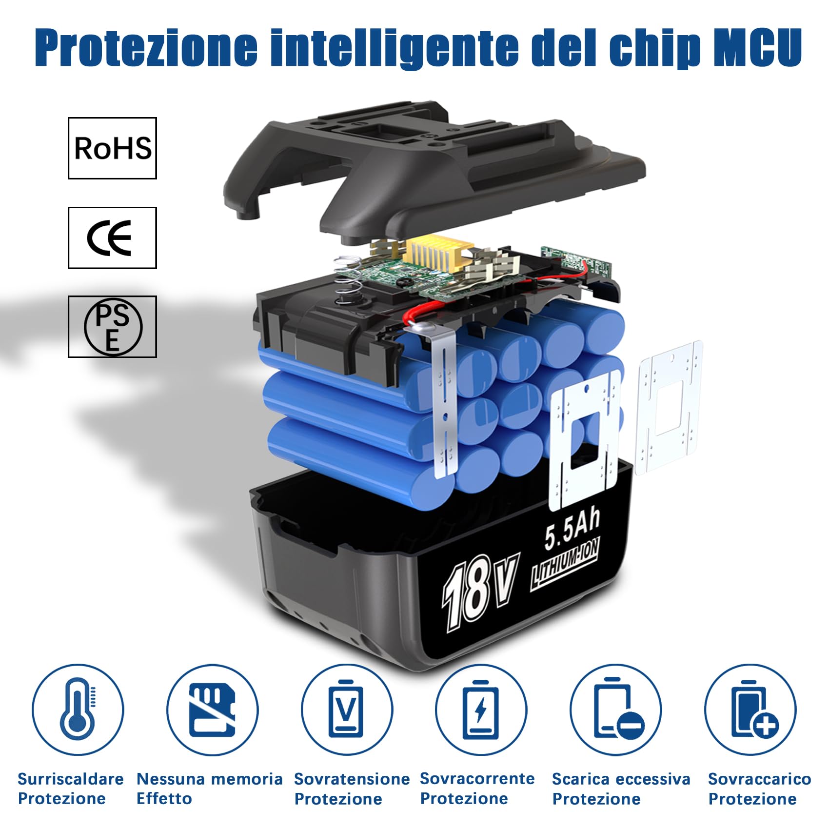 KUNLUN 2 Pezzi 5.5Ah Batteria di Ricambio per Makita 18V BL1850B | BL1860 BL1860B BL1830 BL1830B BL1840B BL1840 BL1835 BL1845 LXT-400 194204-5 194205-3, con Indicatore LED