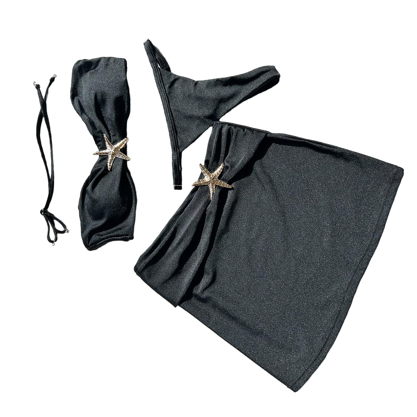 Damen-Badeanzug mit geteiltem Badeanzug, rückenfrei, mit Strand-Wickeltuch, schnelltrocknend, Neckholder-Badebekleidung