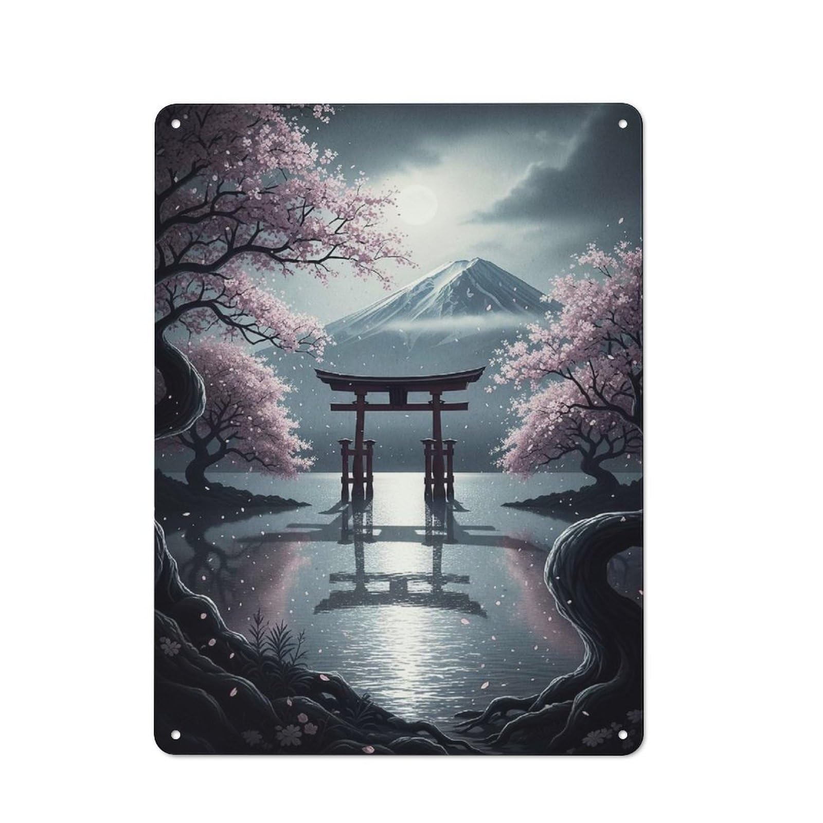 Junmoney Mount Fuji Torii Gate Landscape Vintage Metal Wall Decor 40X30cm, Vintage Tin Sign For Bakery, Diner, Cafe Or Family Room