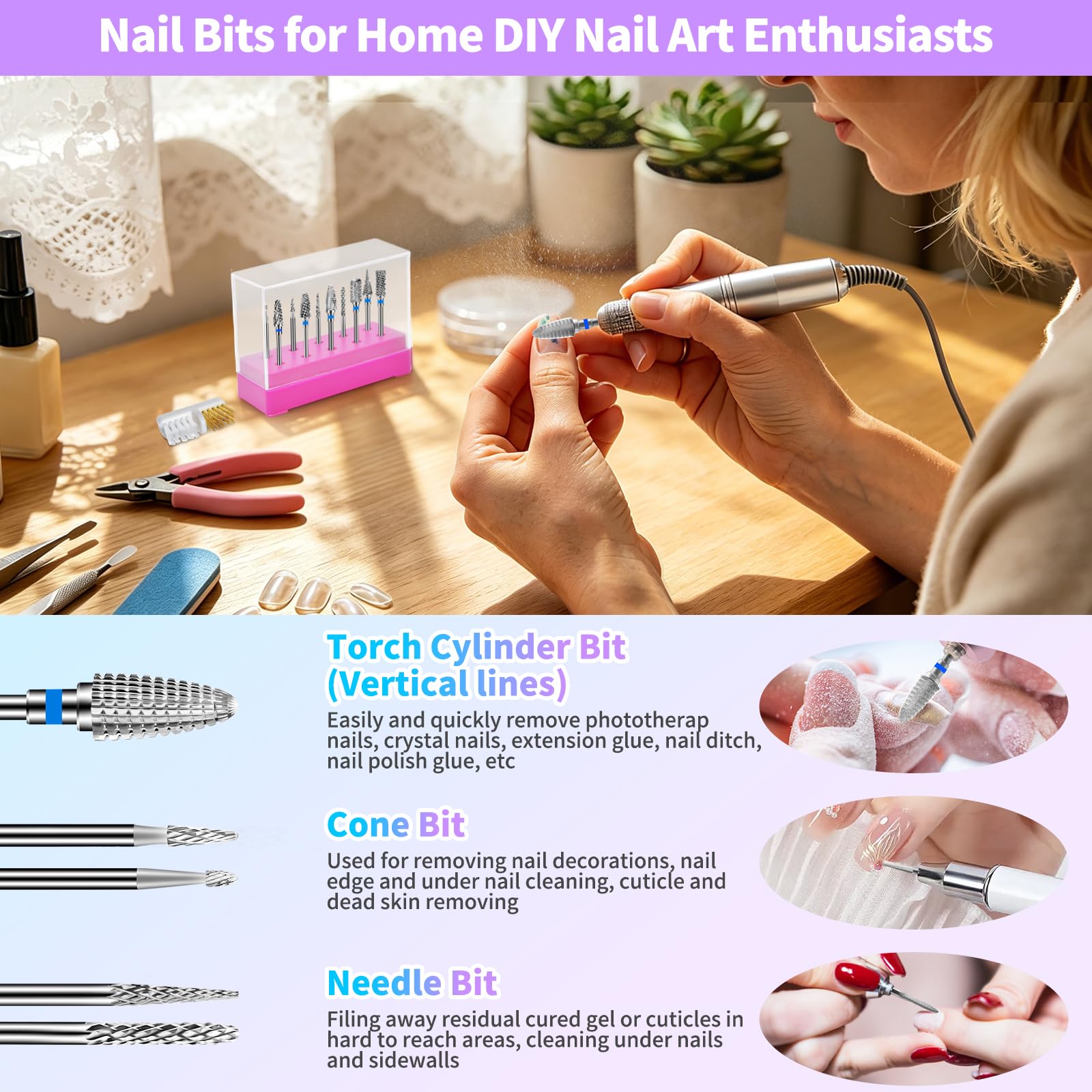 10 Punte Fresa Unghie: Punte in Acciaio Inossidabile per Nail Artist -3/32 Pollici Punte Professionali per Unghie in Gel -Acriliche Facili da Pulire Punta da Trapano per Unghie-Saloni
