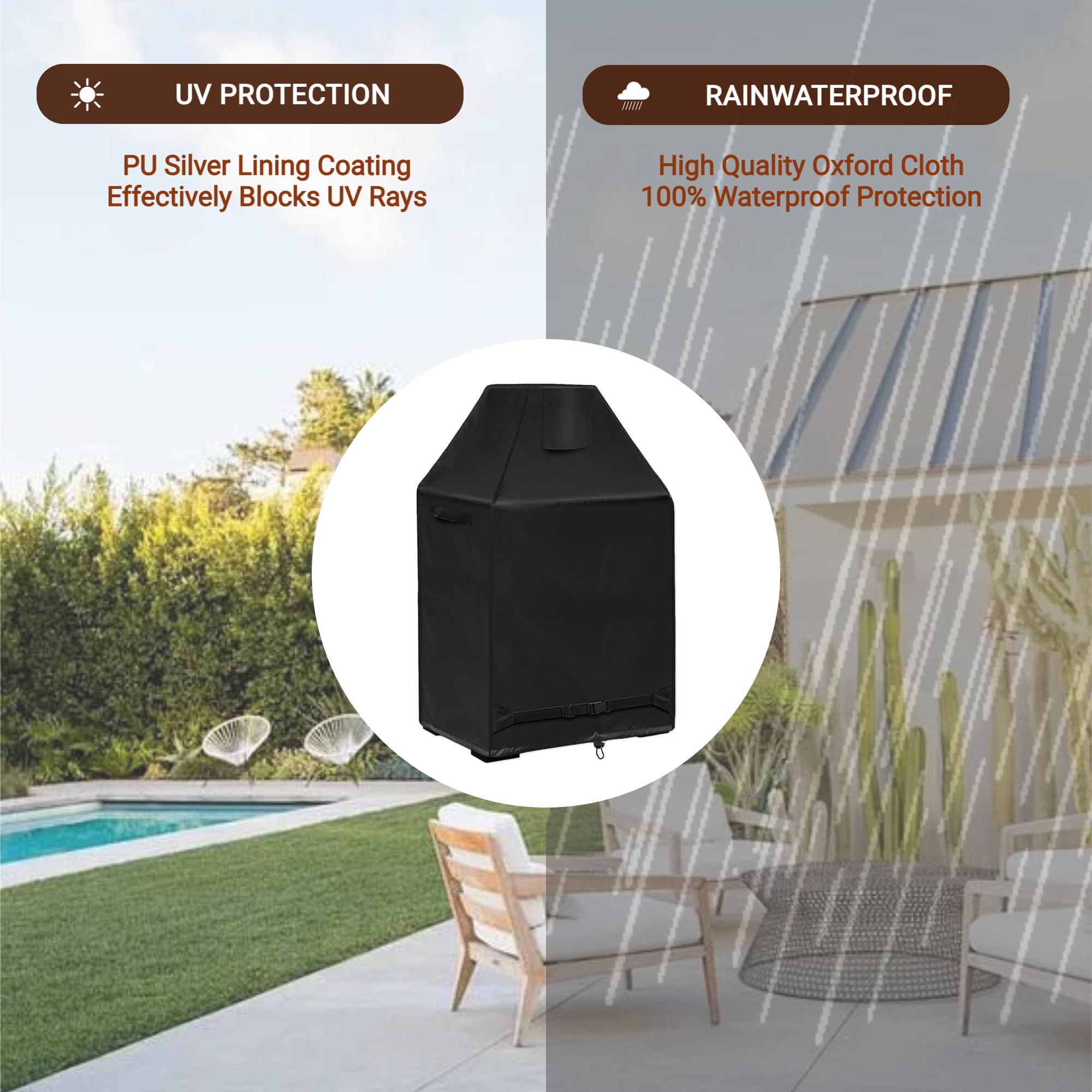 Housse de cheminée d'extérieur en tissu Oxford 420D imperméable pour patio, terrasse et autres meubles d'extérieur, noir