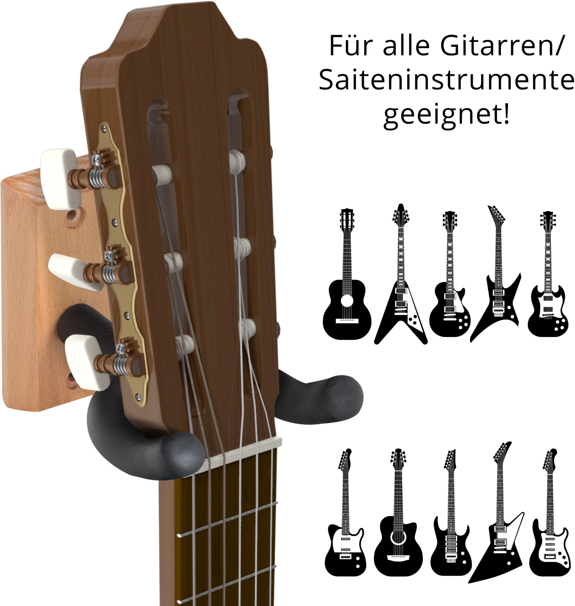 Classic Cantabile Set 5 Supporti da Parete in Legno per Chitarre, Chitarra