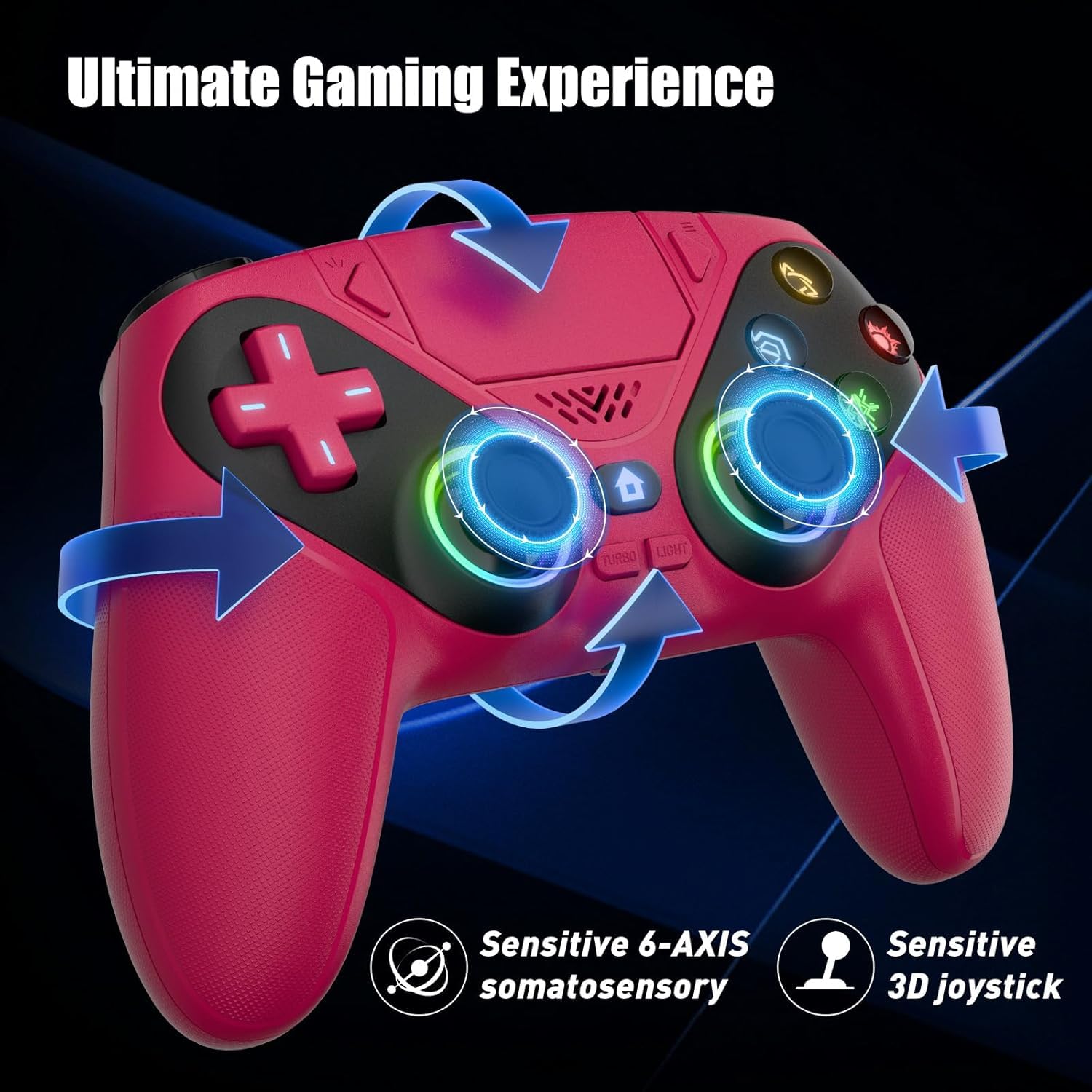 Controlador inalámbrico LED para PS5, compatible con PS5 Pro/Slim/PC, con Multi Touch Pad/Turbo/conector de audio de 3.5 mm/vibración dual