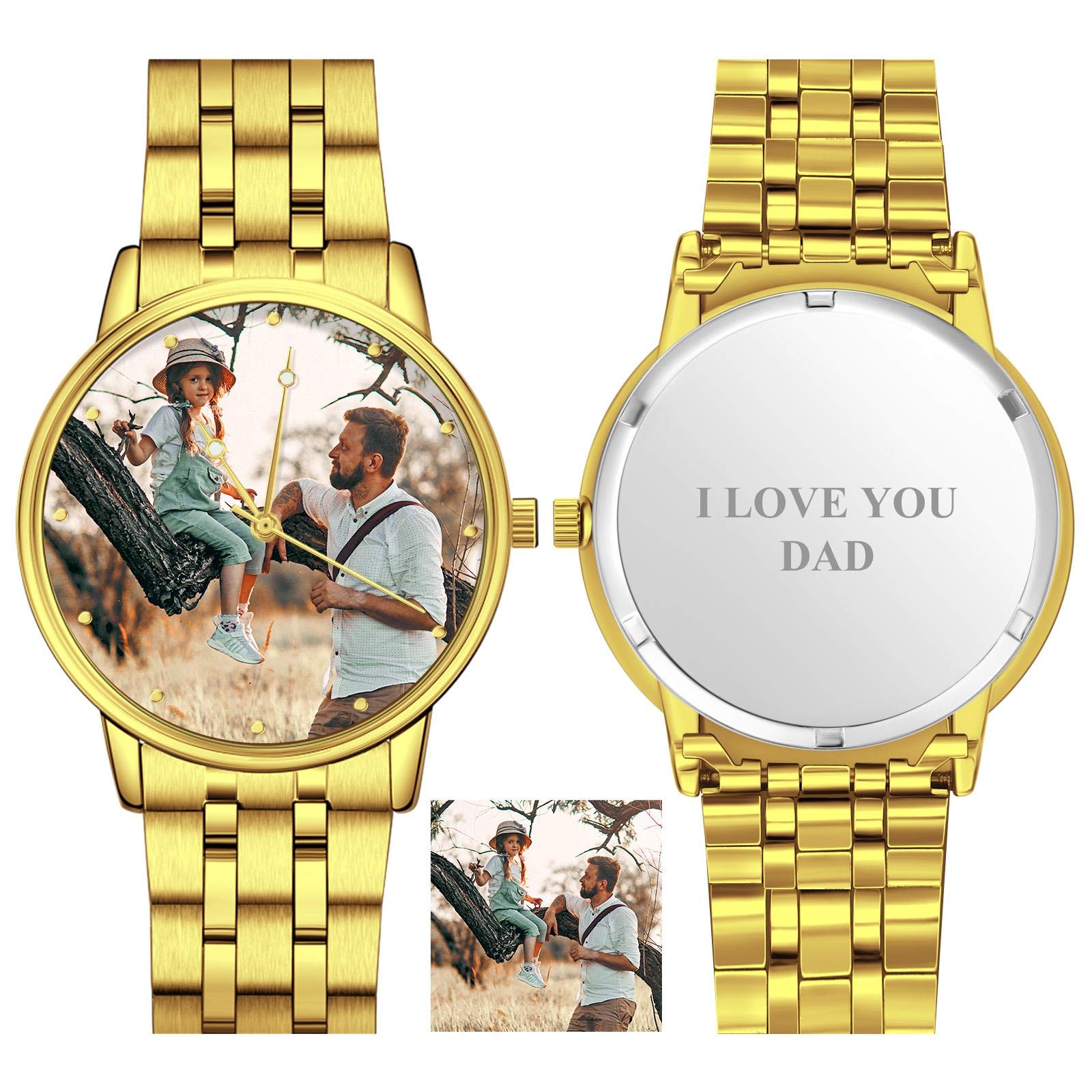 Custom Photo Watch for Women Men Customised Engraved Silver Alloy Bracelet Wrist Watches Birthday Personalised Picture Gift for Family Boyfriend Girlfriend Couple Mother Wife