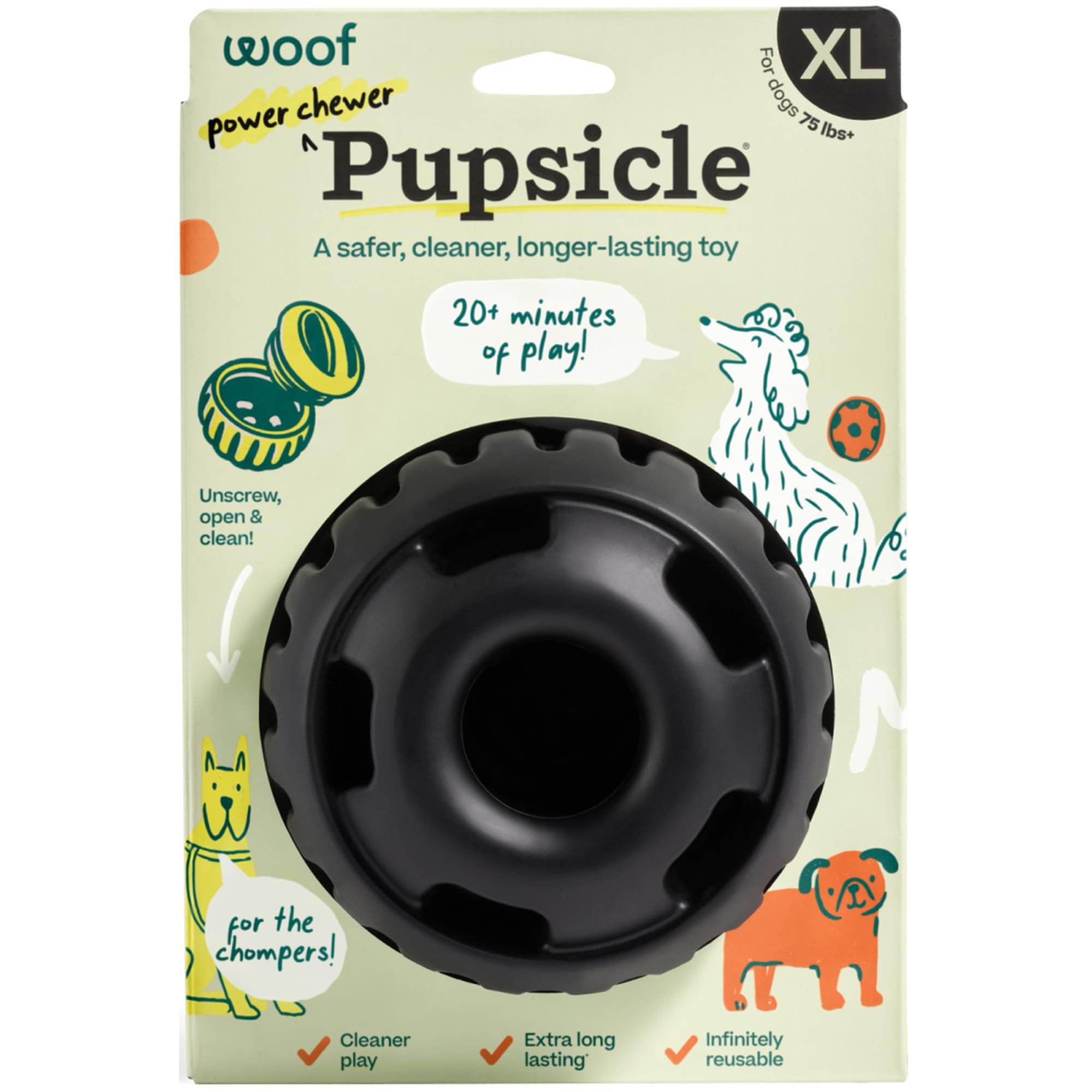 WOOF Power Chewer Pupsicle - Durable, Long-Lasting Dog Chew Toys for Aggressive Chewers - Keep Your Pup Busy - Easy to Clean - Toys for XL Dogs 75 lbs and Up