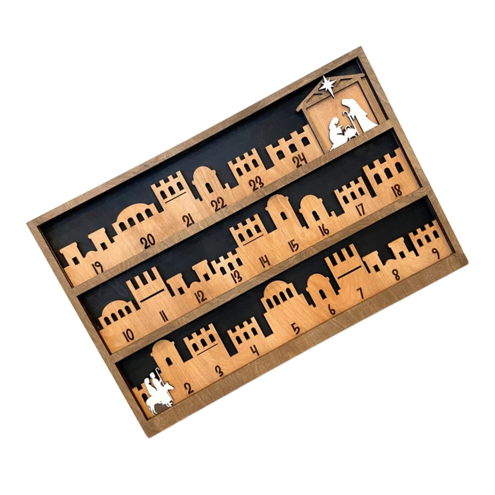 Kalttoy Nativity Set Advents Calendar for Christmas Decoration Desktop Manger Scene with 24 Day Countdowns and Wood Base Holiday Ornament