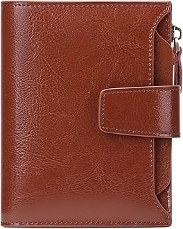 Small Women Wallet Genuine Leather RFID Blocking Bifold Zipper Pocket Card Holder with ID Window