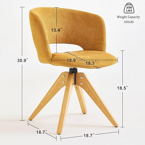 Miniatura 3 de Silla giratoria moderna de mediados de siglo con patas de madera maciza, silla de escritorio de oficina en casa, sin ruedas, silla de maquillaje