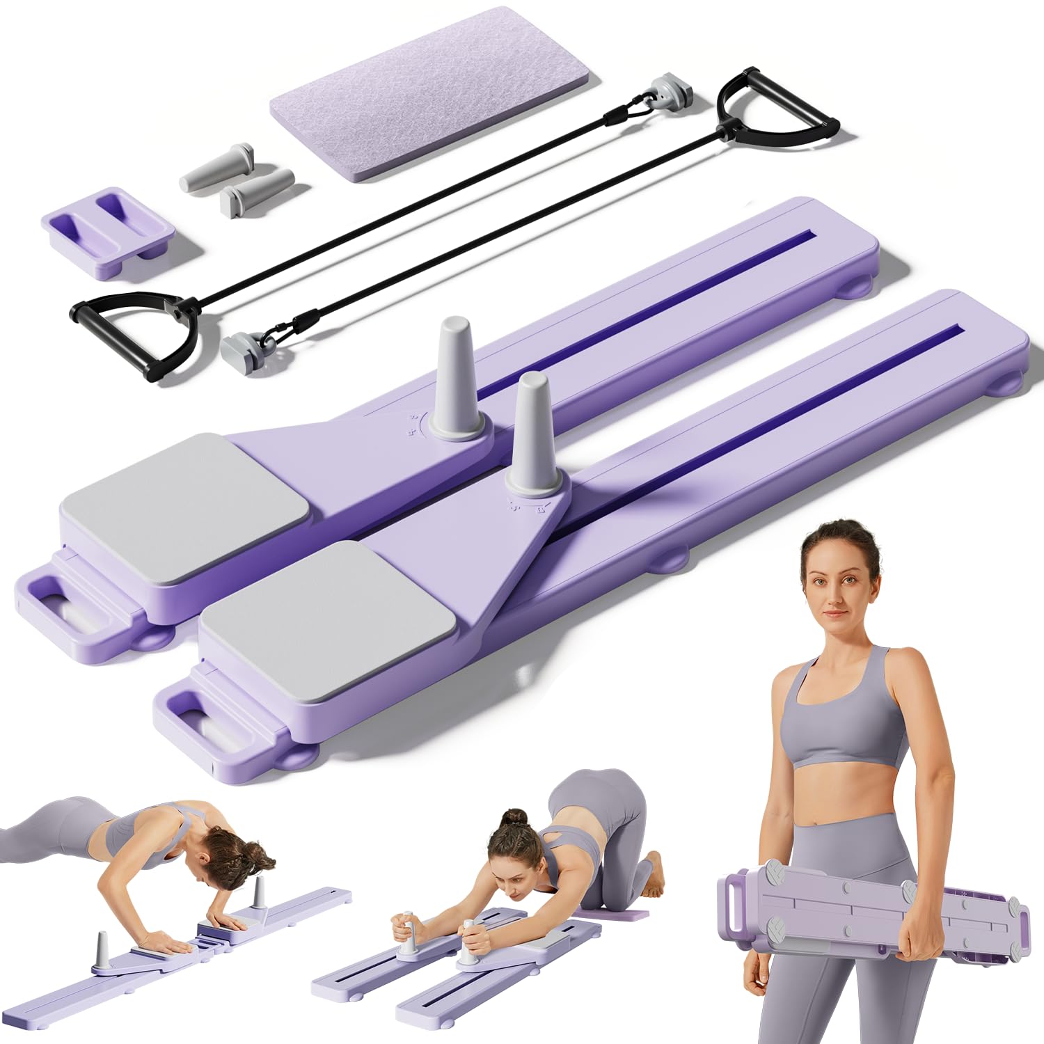 Pilates Board, Multifunctional Abdominal Plate Sets, Detachable Ab Trainer Machine for Home, 6 in 1 Pilates Sliding Board, Foldable Pilates Reformer for Women Core Workouts (Purple)