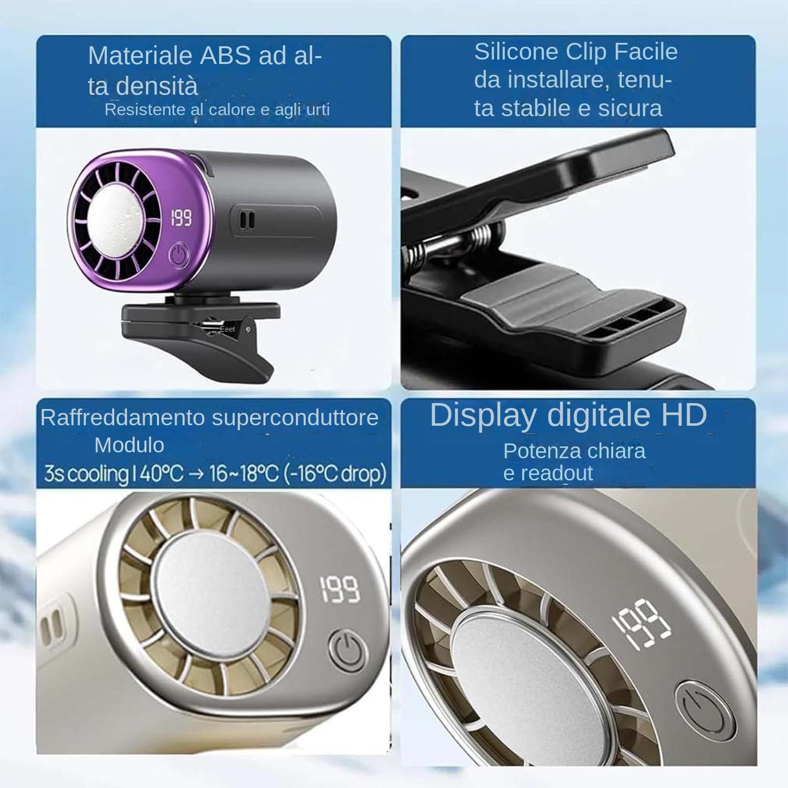2026 Ventilatore Da Auto Con Clip Per Aria Condizionata Con Display A LED - Rotazione A 360°, Ventilatore Portatile A Clip Regolabile A 199 Velocità Con Raffreddamento Parziale A 16℃, USB Rechargeable