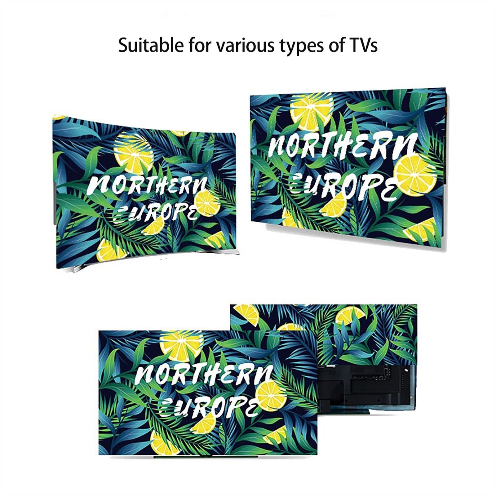 Copri TV Non Rimovibile, Decorativa della Protettori Schermo per TV con Il Modello di Arte Moderna E La Fascia Elastica Copertura TV della Polvere Universale(78 inch (182 * 107cm),A)