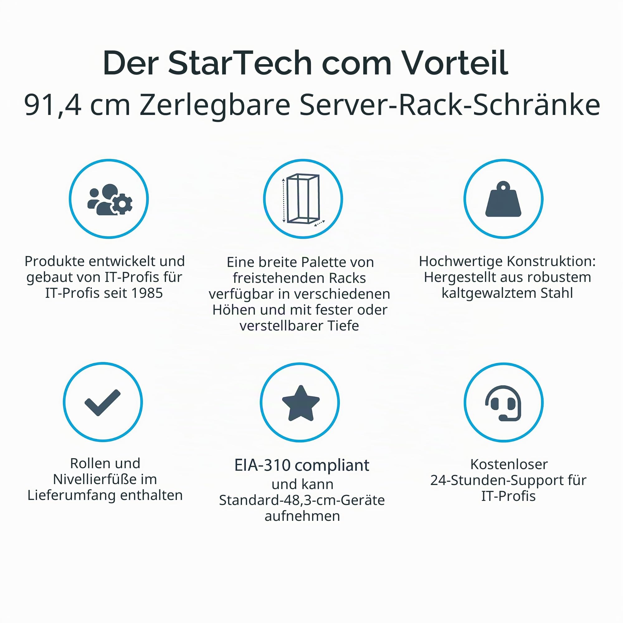 StarTech 15HE Enterprise Server Rack-Schrank, 19 Zoll 4-Pfosten Serverschrank, 83cm Montagetiefe, 800kg Traglast