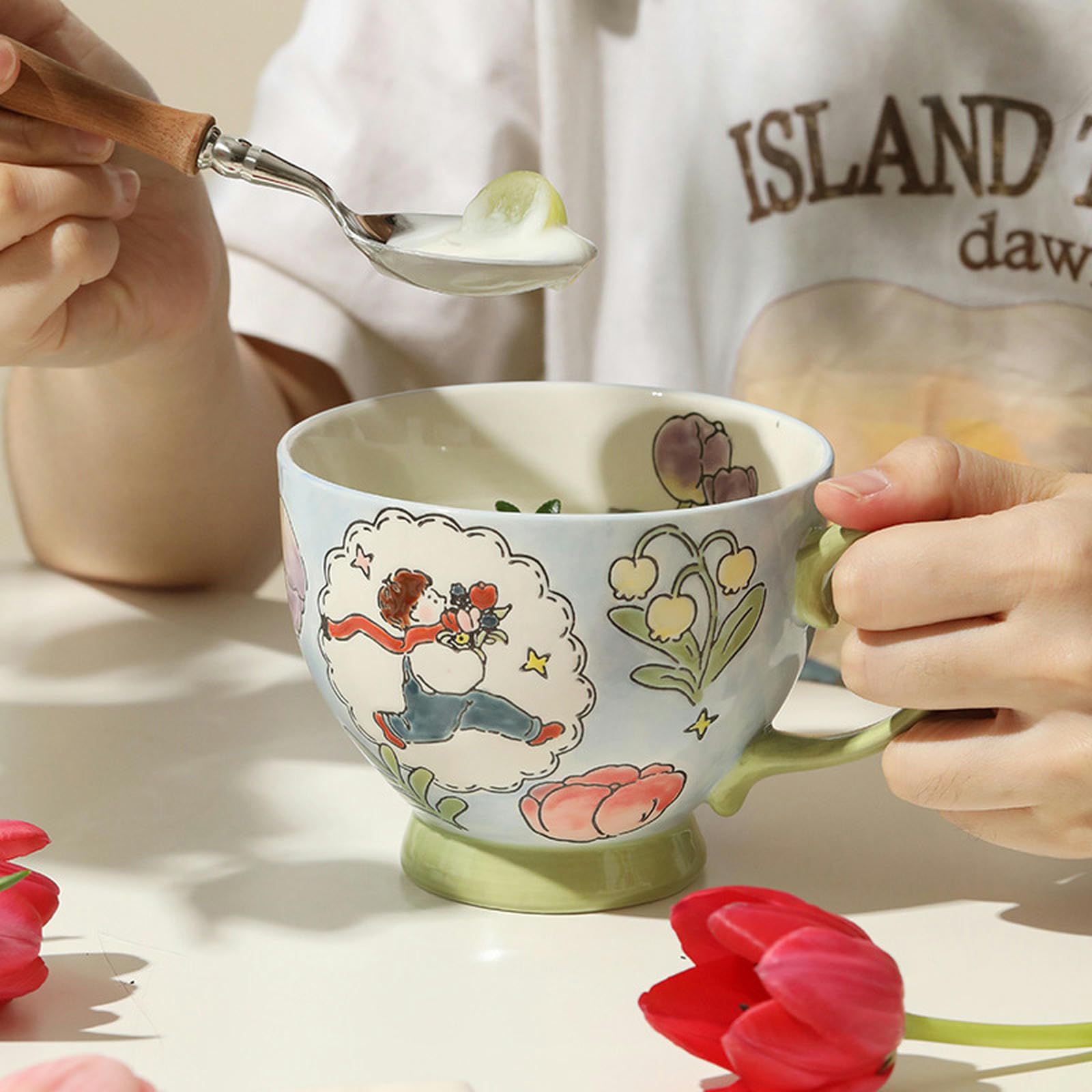 Tazas de desayuno personalizadas creativas pintadas a mano, tazas creativas de cerámica para parejas, juego de tazas de desayuno pintadas a mano