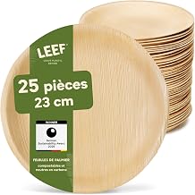 Leef® Palm Tree Disposable Plate [25 pcs φ 23 cm] Barbecue Plate as Birthday Decoration [Round] Flat Plates Alternative to Plastic Plates Reusable as Disposable Tableware
