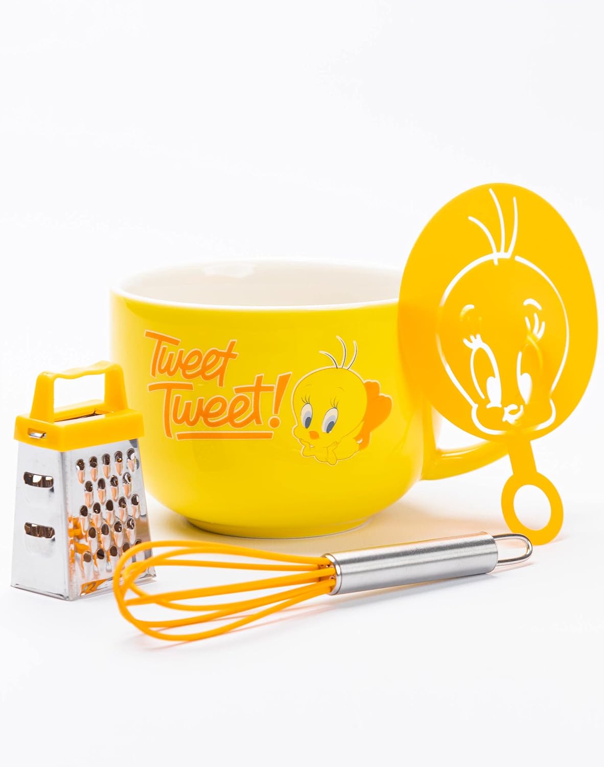LOONEY TUNES Mug Stencil Accessories Yellow Tweety Cappuccino Cup Home Kitchen Gift Set
