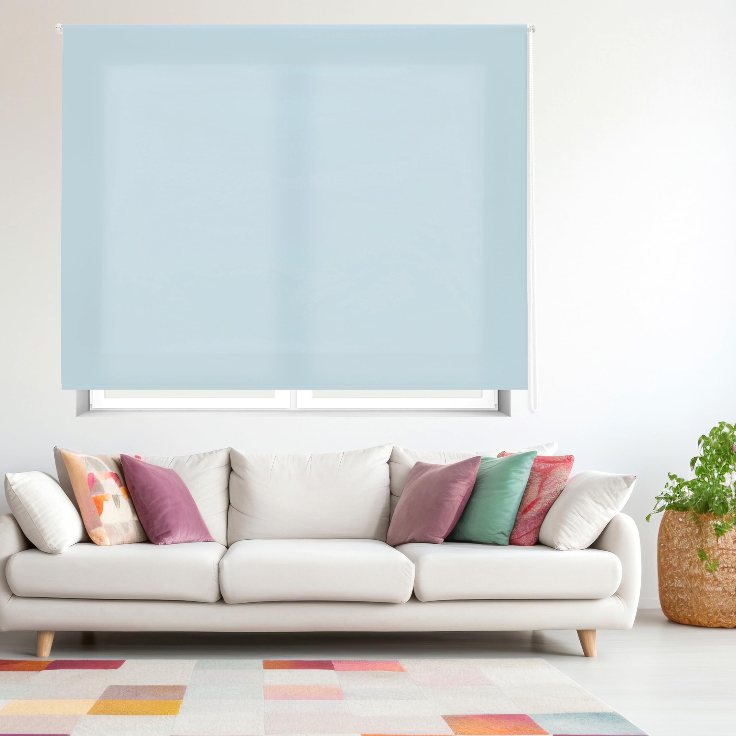 Blindecor Ara | Lichtdurchlässiges Rollo | Hellblau | 160 x 175 cm (BxH) | Stoffgröße 157 x 170 cm | Rollos für fenster