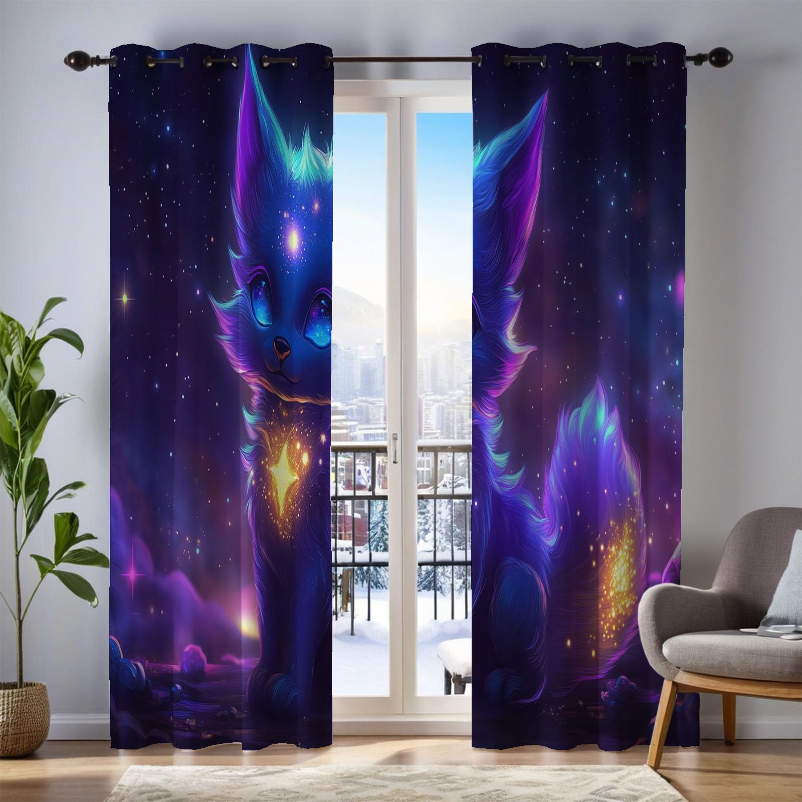 Rideaux occultants opaques à oeillets violet chat 132x213 cm