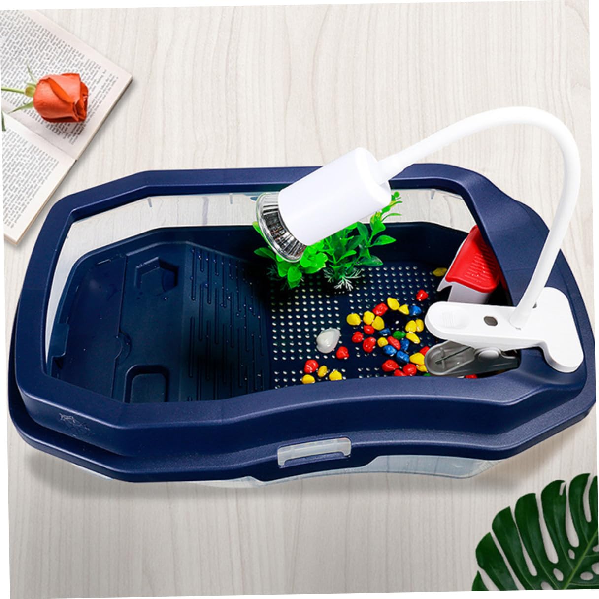 DOITOOL Tanque para Tortugas con Terraza Solar Resistente y Doble Uso Acuático y Terrestre Caja de Cría para Reptiles Suministro para Tortugas Color Azul