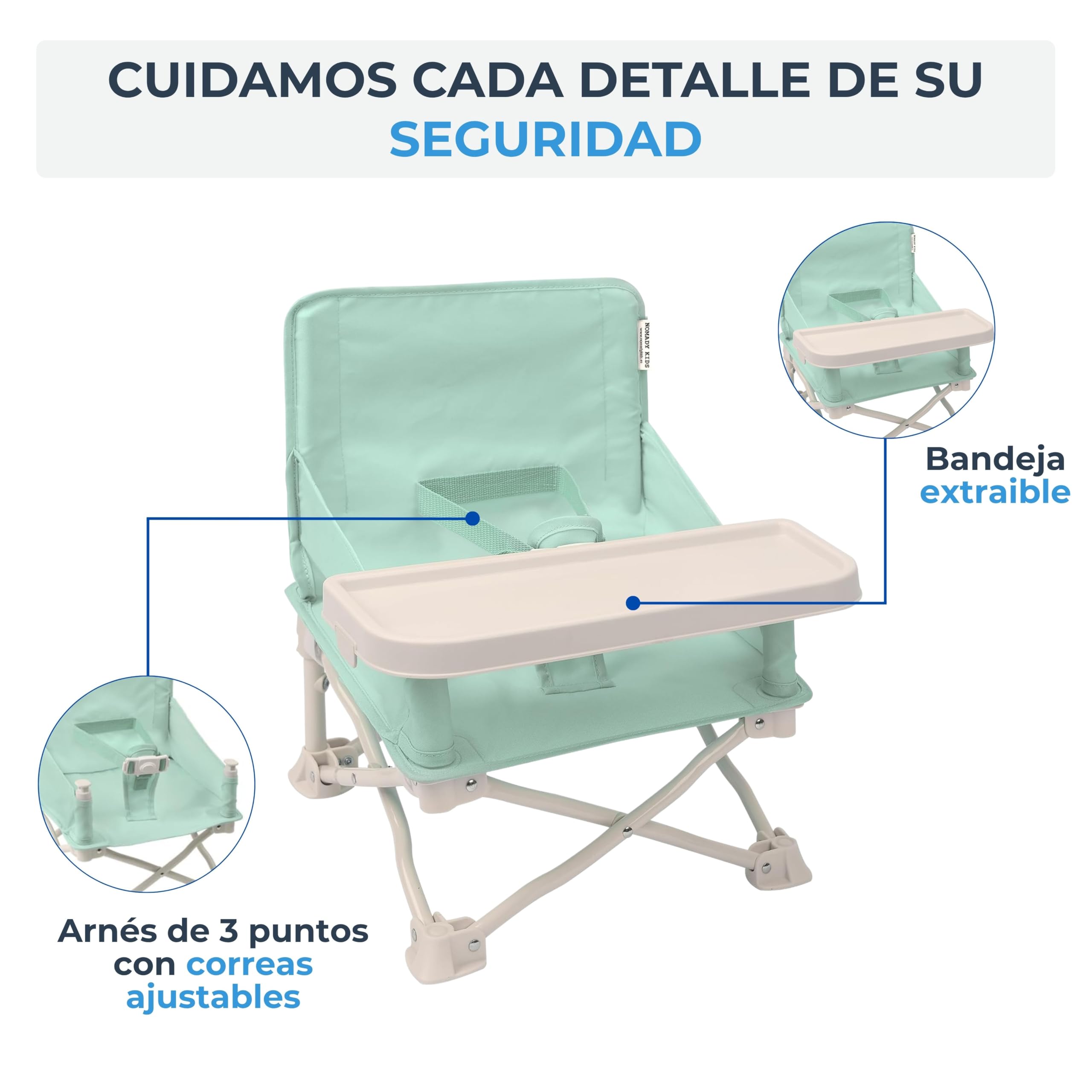 Silla Elevadora Portátil Infantil/Trona con Bandeja - Bebes 6 a 36 Meses (Mint)