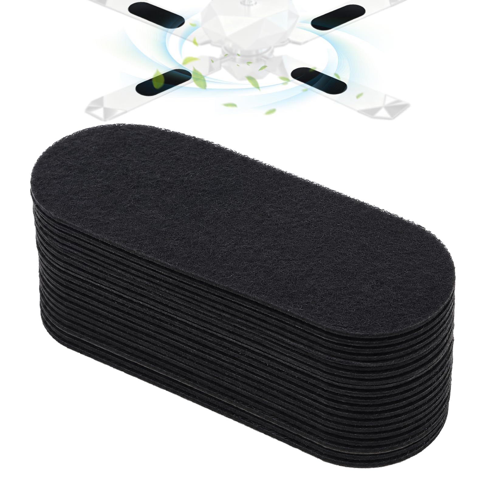 Amestar Paquete de 20 filtros de ventilador de techo para aspas, almohadillas purificadoras de aire para ventilador de techo negras, accesorios de filtro de ventilador de techo de carbón de coco