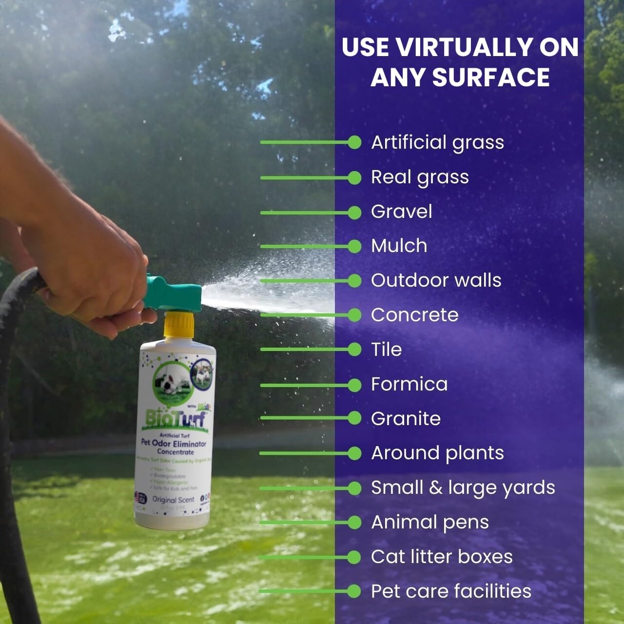 BioS+ Odor Eliminator Concentrate - Artificial Turf Cleaner for Dog Urine & Feces - Outdoor Yard Deodorizer Enzyme Odor Eliminator for Fake Grass, Patios, Kennels & Gravel - 1 Gallon