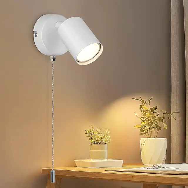Applique Murale GU10 avec Interrupteur à Tirette - Blanc, Lumière Orientable Moderne Industrielle