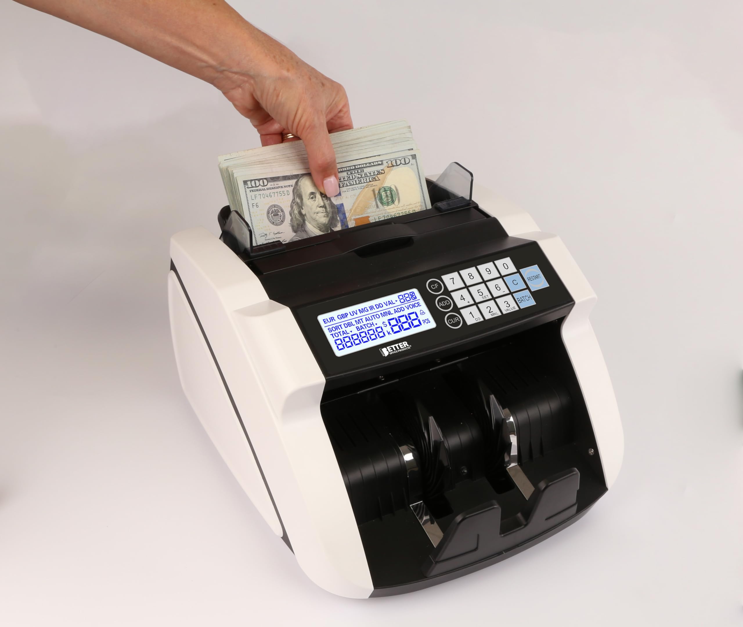 Large Money Counter Machine, USD/EUR/GBP/CAD Counterfeit Bill Detector with  LCD Display, Advanced Detection, 300 Bill Capacity, 1000 Notes per Min, ...