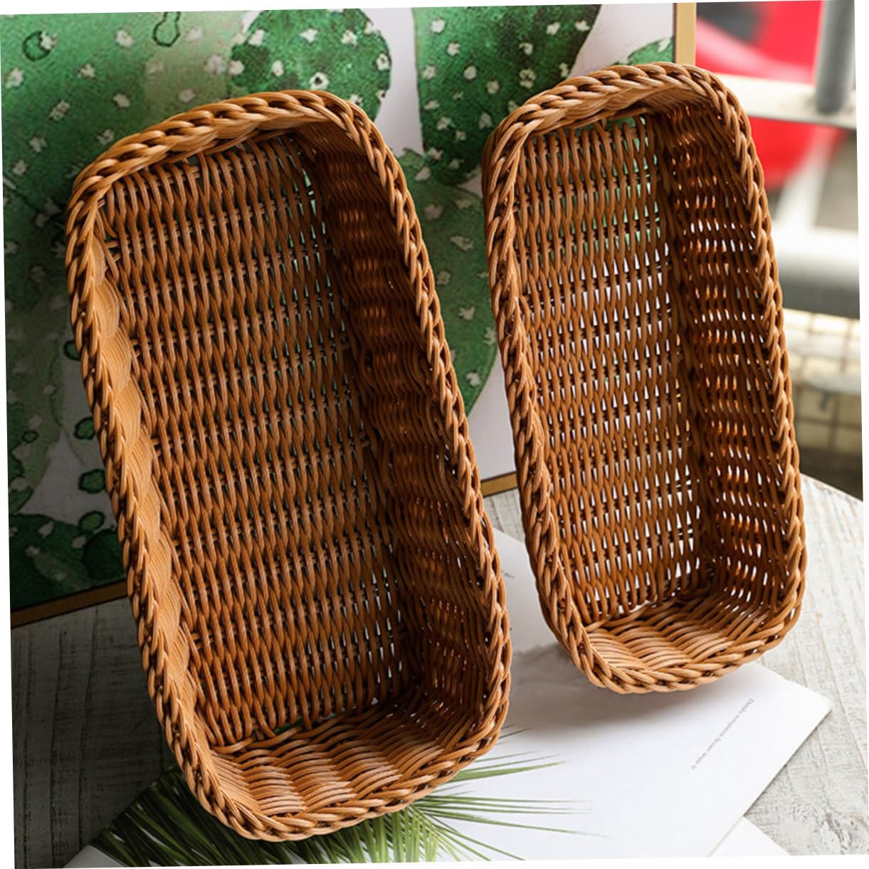 4 Piezas Cesta de Almacenamiento Woven para Cubiertos y Utensilios Organizador de Rattan Artificial para Cocina y Comedor