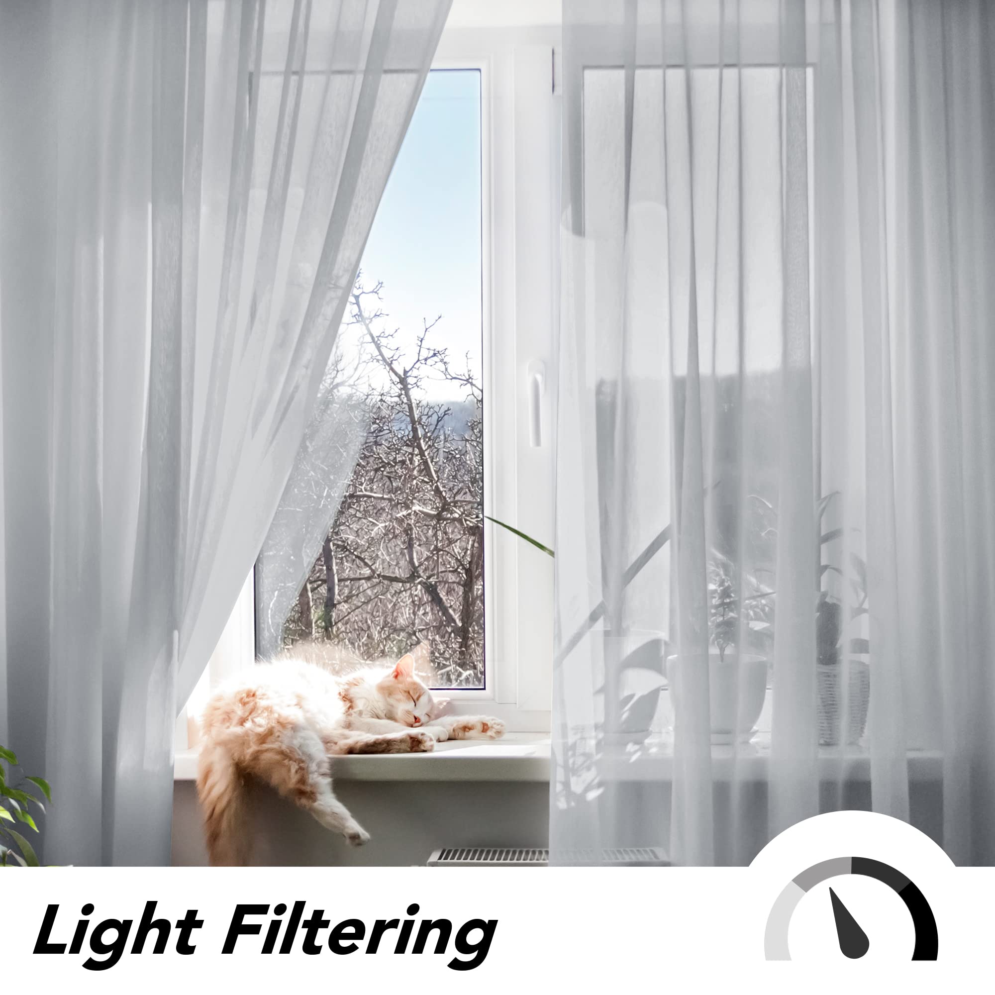 Deconovo Soild Eyelet Semi Transparent Net Curtains Super Soft Voile Curtains Decorative Sheer Curtans 55 x 94 Inch Grey 2 Panels - Image 4