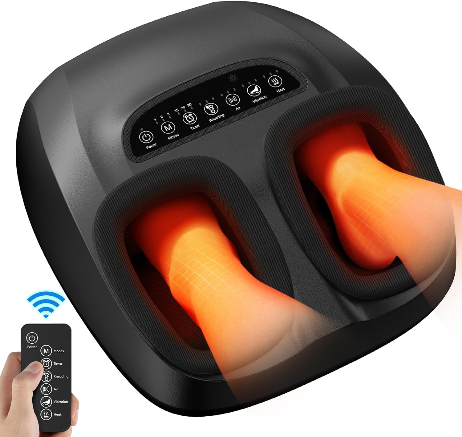 6 Modes Shiatsu Foot Massager Machine with Heat & Remote,Foot Massager for Plantar Fasciitis,Neuropathy,3 Levels Kneading,Vibration,Air Compression,Relieve Foot Pain and Promote Blood Circulation Grey