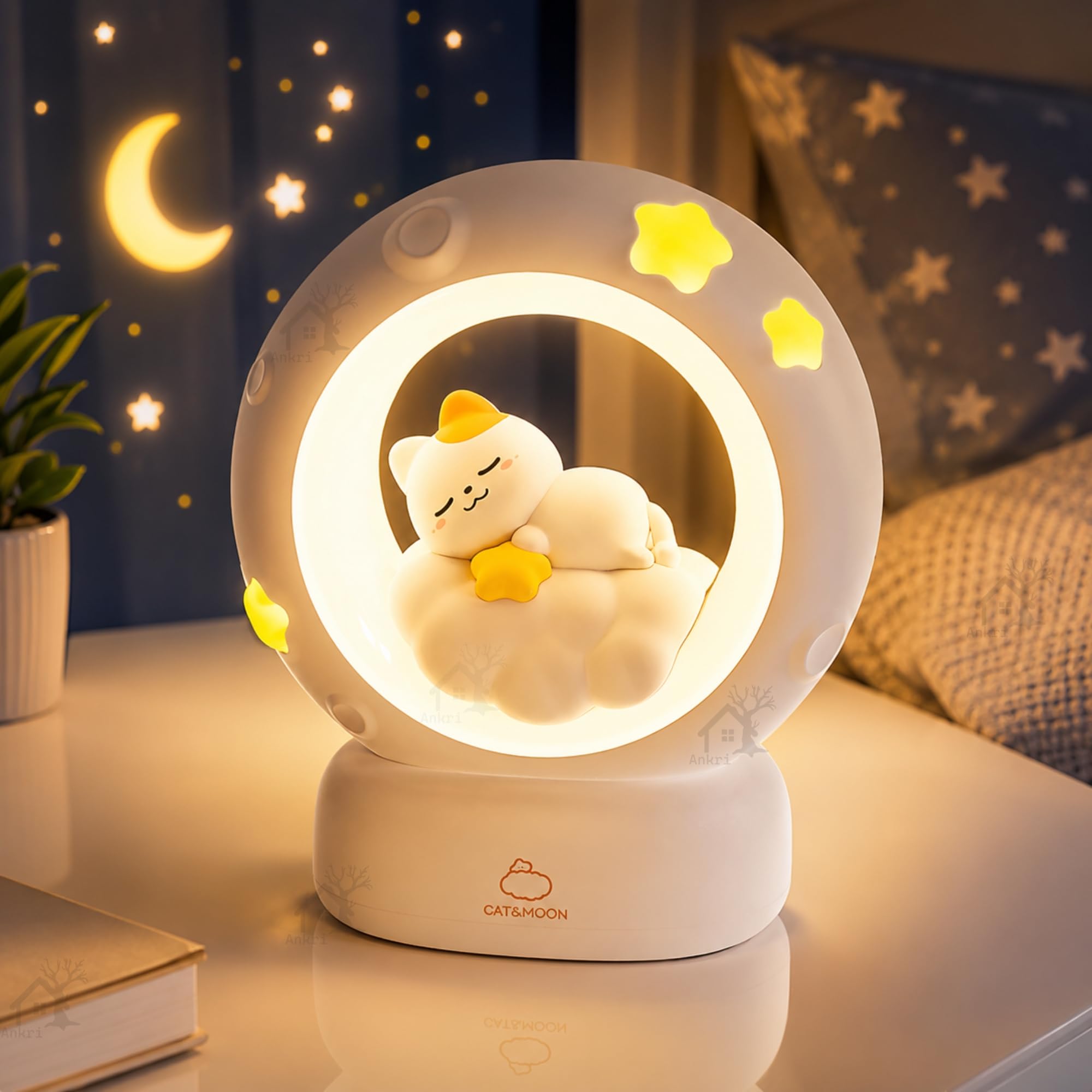 Cat Moon Night Lamp Rechargeable with Color Changing Features Elegant Plastic Design for Beautiful Indoor Lighting in Bedrooms and Kids, Adults Rooms | Pack of - 01-image-11