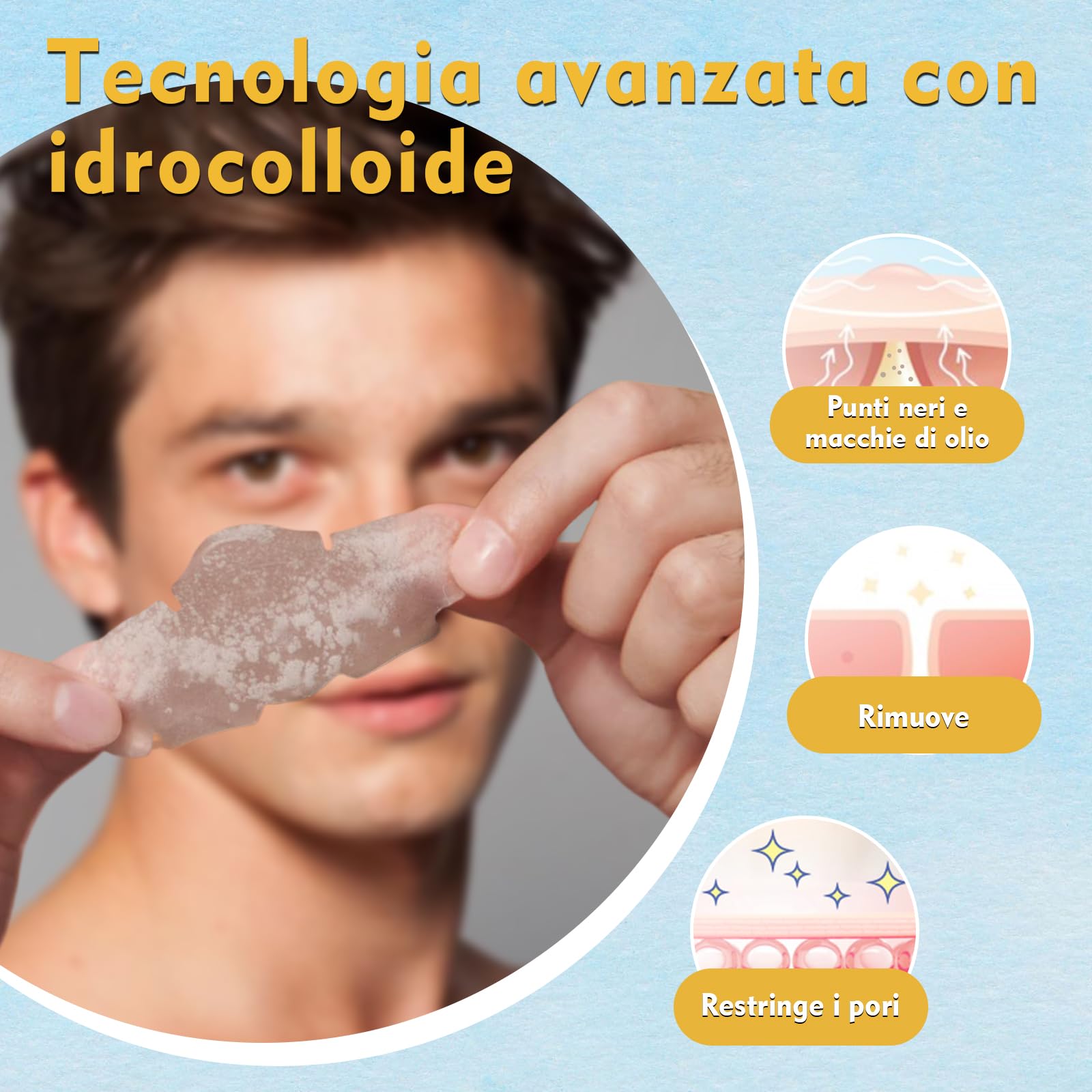 20 Cerotti Punti Neri Naso - Patch con Tecnologia Idrocolloide per la Rimozione di Punti Neri, Pori Puliti e Ridotti, Ideali per Tutti i Tipi di Pelle (20)